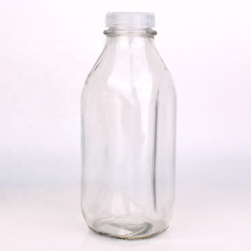 empty 1liter 1000ml clear square glass milk bottles for Storing Milk Juice Water with tamper proof lids